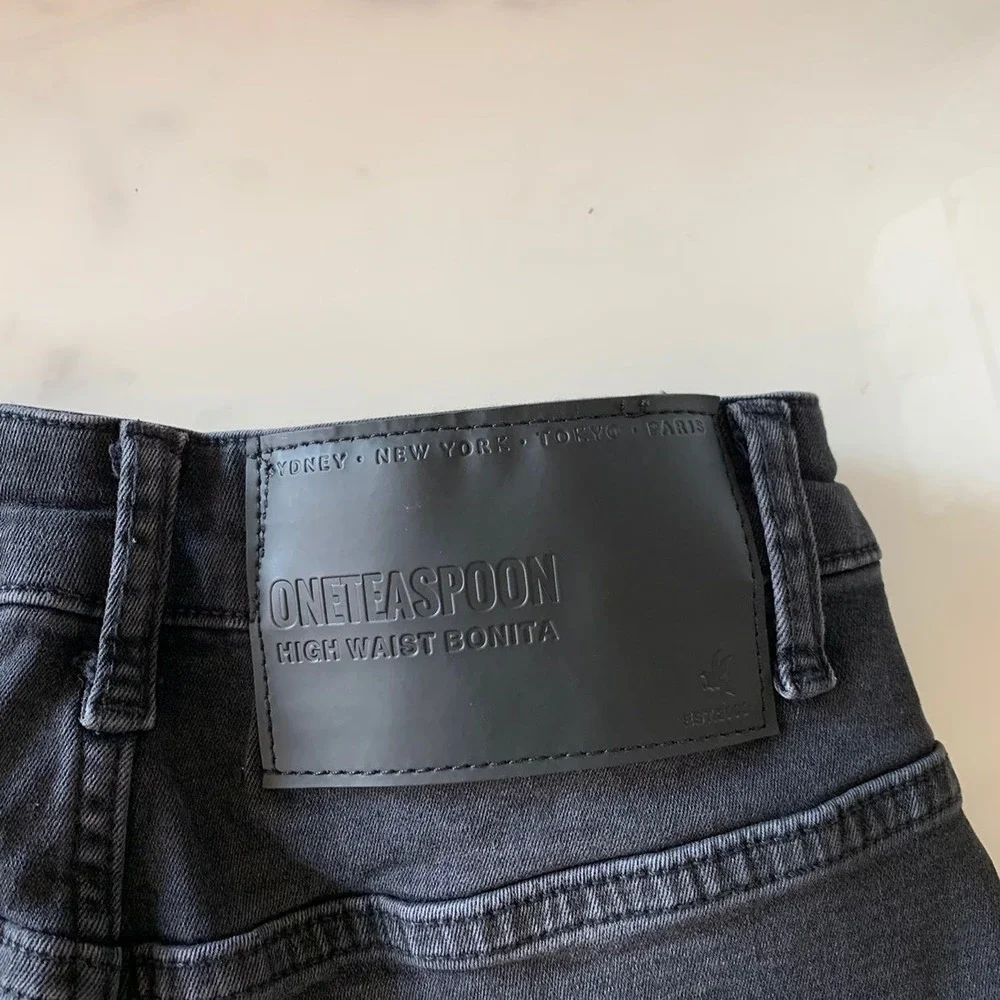 One‎ Teaspoon Bonitas Black Swan High Waist Denim Shorts Frayed Bottom  size 22